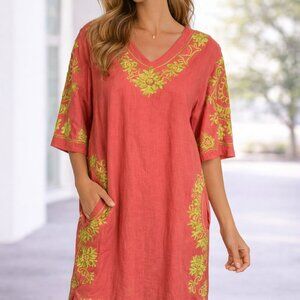Uncle Frank Embroidered Floral Cover Up Dress Pocket Boho Cotton Size Small